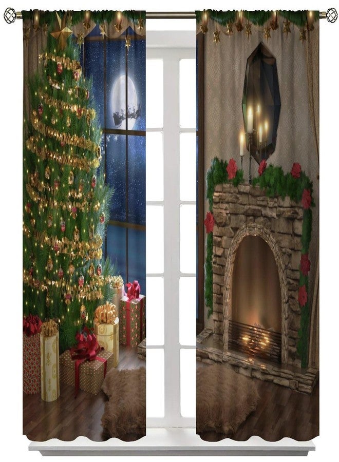 KANEPE Christmas Curtains, Christmas Decoration Tree Santa Claus Elk Pattern Window Treatments, Rod Pocket Thermal Insulated Drapes 2 Panel Sets for Bedroom Living Room 42" W X 45" L【Decor】 - Image 2